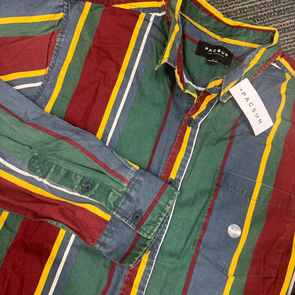 Pacsun Mens Striped Button Up Shirt Long Sleeve Casual Size L